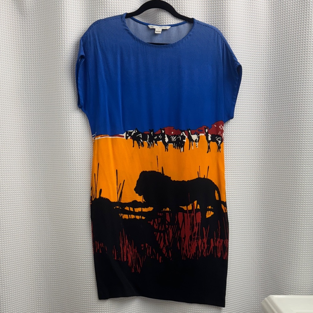 Diane Von Furstenberg Blue and Orange Patterned Dress
